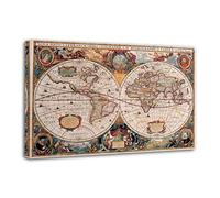 NOEMOHA World Map 17th Century Antique Vintage Poster Decorative Painting Canvas Wall Posters And Art Picture Print Modern Family Bedroom Decor Posters 08x12inch(20x30cm)