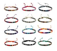 Noenaeni 12PCS Surfer Beach Bracelets, Multicolor Cotton Rope Handmade Braided Bracelets Set, Adjustable Summer Friendship Bracelet, Boho Stackable Bracelet for Women Men and Teens