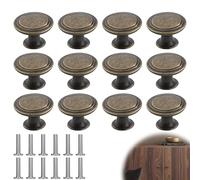 Noenaeni 12PCS Vintage Cabinet Knobs, Vintage Kitchen Cupboard Handles, 30mm Diameter Antique Style Cabinet Brass Door Knobs with Screws, Round Furniture Door Knobs for Cupboards and Drawers