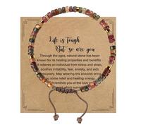 Noenaeni 1Set Inspirational Gift Healing Stone Bracelet for Women Natural Stones with Life is Tough But So Are You Card Motivational Gift Anxiety Bracelets Get Well Soon Gifts for Emotional Support