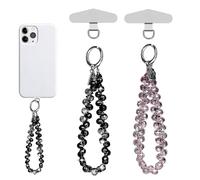 Noenaeni 2PCS Pearl Phone Wrist Strap, Beaded Lanyards for Women, Elegant Blingbling Mobile Phone Charm Keychain, Sparkling Bracelet for Wallet Handbag Camera Cell Decoration(Light purple, Black)