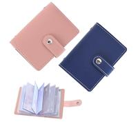Noenaeni 2PCS PU Leather Credit Card Holder Wallet for Men & Women, RFID Blocking Bank Card Case with 26 Plastic Insert Sleeves, Pocket Wallet Holders, Travel Business Card Case(Dark Blue, Pink)