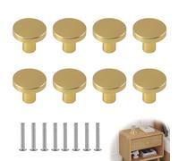 Noenaeni 8PCS Brass Round Cabinet Knobs, Gold Brass Drawer Knobs, Single Hole Door Handles, Small Pull Door Knobs with Screws for Drawer, Wardrobe, Cabinets, Doors, Decoration(20 x 25mm)