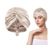 Noenaeni Silk Satin Hair Bonnet for Sleeping, 1Pcs Elastic Silk Hair Wrap for Women Men, Double Layer Soft Silky Sleep Cap, Universal Fits Curly Natural Braid Straight Unisex (Champagne)