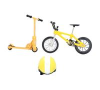 NOENNULL 1:12 Scale Miniature Bike Scooter Set with Helmet Highly Realistic Dollhouse Accessories for DIY Crafts, Model Displays Garden Decor for Fairy Gardens Miniature Scenes (Yellow)