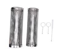 NOENNULL 2 Pcs Rolling Grill Basket for Barbecue, 304 Stainless Steel Rolling BBQ Grill Basket BBQ Net Tube Barbecue Cylinder Cage for Vegetable Fish Meat