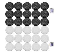 NOENNULL 22mm Backgammon Pieces Set - 30 Plastic Checkers Chips in Black & White for Board Game, Kids Children Educational Toys, Replacement Parts for Classic Family Game