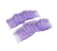 NOENNULL 50PCS Exquisite Star Pattern Drawstring Sheer Mesh Bags for Wedding Guests or Party Favors, Transparent Gift Bags for Small Gifts 4.5 X 3.3in, Mesh Drawstring (Purple)