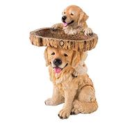 NOENNULL 7 Bird Bath for Outside, Two Playful Golden Retriever Puppies Resin Birdbath Hand Painted All Weather Wood Look Resin Landscape and Garden Accent