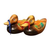 NOENNULL A Pair of Mandarin Ducks Feng Shui Decor for & Fidelity Wooden Mandarin Yuan Yang Birds Statue Figurine for Home Living Room Bedroom Decor