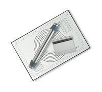 NOENNULL Adjustable Stainless Steel Rolling Pin with Detachable Rings for Baking and Cooking, Non Stick Silicone Mat for Making Cookies and Pizza, 1 Set Kitchen Utensils for Beginners or Veterans