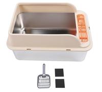 NOENNULL Cat Box Stainless Steel Cat Tray Extra Large Tray Metal Splash Proof Top Entry Tray with Proof Mat (Extra