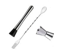 NOENNULL Cocktail Muddler and Spoon Set, 8" Stainless Steel Cocktail Muddler, 10" Spoon, 0.5oz 1oz Measuring Cup, 3 Piece Set - Create Delicious