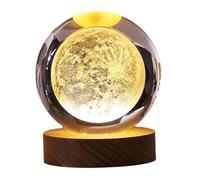 NOENNULL Crystal Ball Lamp, Crystal Ball Night Light USB Moon Ball 3D Moon Lamp with LED Wooden Base for Home Bedroom Office Decoration Galaxy Planet Nightlight Birthday Gifts