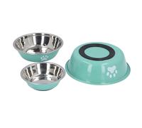 NOENNULL Dog Food Water Bowl Set, 3 Pieces Stainless Steel Pet Bowl, Non-Slip Base, Rust Resistant, Water and Food, Easy Cleaning, Cat and Dog