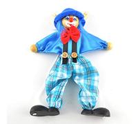 NOENNULL Fun Wooden Clown Marionette Pull String Puppet Interactive Toy for Family Men Women Pretend Puppetry Party (Blue)