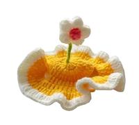 NOENNULL Knitted Flower Cat Hat with Ear Holes Adjustable Tie Cat Flower Hat Soft Cute Crochet Kitten Hat for Birthday Party Costume Photo Taking (M)