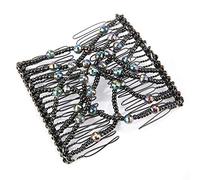 NOENNULL Magic Hair Combs, Vintage Stretch Pearl Hair Combs, Elastic Beads Double Comb Decorative Stretchy Hair Comb Clamp/Holder DIY Hair Accessories for Women Girls Hair Styling (Black)