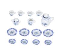 NOENNULL Miniature Teacup Set 15 Pieces Miniature Tea 1:12 Dollhouse Kitchen Porcelain Flower Teacup Set Decor Collection (Blue White Porcelain Color)