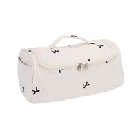 NOENNULL Quilted Travel Case for Hair Dryer Accessories Stylish Cotton Portable Storage Bag with Large Capacity for On-the-Go Use (Milky White with Black Bow)