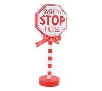 NOENNULL Santa Stop Here Christmas Wooden Sign with LED Light for Festive Table Decoration, Childish Imagination, Composite Wood Material