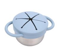 NOENNULL Snack Containers for Toddlers, Stainless Steel Toddler Snack Cup, No Spill Baby Snack Cups, Snack Containers with Handles Silicone for Little Hands to Grip, Easily Cleaned for (Blue)