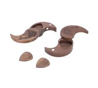 NOENNULL Tai Chi Style Guitar Pick Box - Walnut Wood Pick Storage Case with Rotating Cover & Magnetic Closure, Compact Plectrum Organizer for Musicians