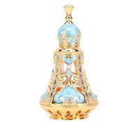 NOENNULL Vintage Enamel Perfume Bottle, Middle East Style, Metal Refillable Perfume Bottle, Empty for Storage Perfume, Essential Oils, Liquid Cosmetics (Gold Light Blue)