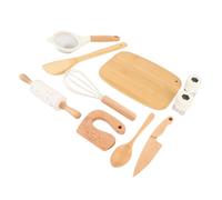 NOENNULL Wooden Cookware Playset with Chopping Board, Spoon, Shovel for and Girls, Educational Wooden Cooking Utensils Set for Imaginative Play, 10 Piece Kitchen Accessories