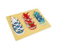 NOENNULL Wooden Lacing Shoe Toy,Learn to Tie Shoelaces Kit for Toddlers, Montessori Inspired Educational Toy with Real Laces Step By Step Guide