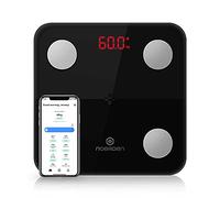 NOERDEN - Smart Body Scale MINIMI - Scale for Body Weight with Step-On Technology, Bluetooth, LED Display, Tempered Glass, BIA Advanced Technology, 4 Precision Sensors - 9 Biometrics Analysis - Black