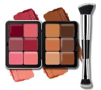 Noerrors 12 Colors Cream Contour Blush Palette, Colour Fix Concealer Foundation Face Sculpting Bronzer Blusher Highlighter Palette Matte Long Wearing Smudge Proof Blendable Makeup with Brush#02