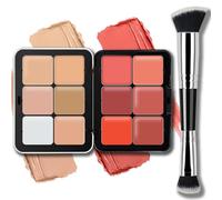 Noerrors 12 Colors Cream Contour Blush Palette, Colour Fix Concealer Foundation Face Sculpting Bronzer Blusher Highlighter Palette Matte Long Wearing Smudge Proof Blendable Makeup with Brush#01