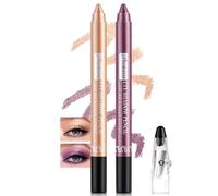 Noerrors 2 Colors 2-in-1 Creamy Eyeshadow&Eyeliner Stick with Sharpener, Waterproof Shimmer Plum Eye Pencil for Long-Lasting Non-Smudge Glitter Eye Looks, Smooth Travel-Friendly Design Makeup #03+#05