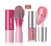 Noerrors 2 in 1 Cool Toned Matte Lip Combo,Mauve Lip Liner&Lipstick Set,Nude Pink Liquid Lipgloss Tinted Lips Kit,Waterproof Long Lasting Velvet Finish Nourishing Makeup for Women