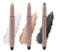 Noerrors 3 Colors Glitter Cream Eyeshadow Stick Set for Older Skin, Silver Purple Plum Brown Shimmer Eye Shadows Liners Sticks with Brush for Mature Women, Easy to Apply High Pigmented Eyes Makeup Kit