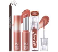 Noerrors 3PCS Matte Liquid Lipstick Lip Balm & Lipliner Kit, Hydrating Tinted Brown Lipstick, Nude Mocha Mousse Lip Gloss For Dry Lips Dewy Plumping Effect, Moisturising Waterproof Lips Combo Trio Set