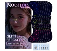 Noerrors 6pcs Glow in the Dark Rainbow Freckles Face Tattoo Sticker, Neon Fluorescent UV Sparkle Colorful Star Temporary Fake Faux Glitter Freckle Makeup Festival Accessories for Party Supplies #02
