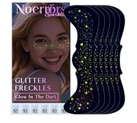 Noerrors 6pcs Glow in the Dark Rainbow Freckles Face Tattoo Sticker, Neon Fluorescent UV Sparkle Colorful Star Temporary Fake Faux Glitter Freckle Makeup Festival Accessories for Party Supplies #01