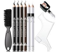 Noerrors Barber Pencil for for Lining, Hair Line and Beard Guide Shaping, Magic Barber Chalk for Design Hairline Razor Trace Black Brown White Barber Pencils Set with Sharpener Ruler Brush for Men