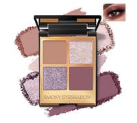 Noerrors Cool Toned Purple Plum Mauve Glitter Smoky Eyeshadow Quad Palette, Matte&Shimmer Smokey Gold Pink Nude Eye Shadow with Mirror for Older Women, Long Lasting Waterproof for Eye Makeup Kit 03