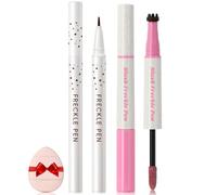 Noerrors Freckle Blush Pen for Natural Lifelike Faux Freckle, 2 in 1 Freckle Stamp Pen Liquid Blush for Sunkissed Makeup, Waterproof Long Lasting Fake Freckles Marker with Puff #Light Brown&Love Pink