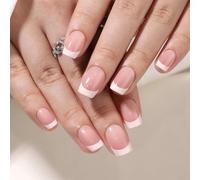 Noerrors French False Nails Short Square French Tip White Nude Ombre Press on Nails, 32Pcs Soft Gel Acrylic Fake Stick on Nails Full Cover Gel Glue on Nails Art Manicure Decorations for Girls Women