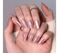 Noerrors Jelly Cat Eye False Nails 30PCS Short Square Sheer Nude Pink Glass Press on Nail with Glue Glitter Shimmer Acrylic Full Cover Gel Stick on Fake Nails Art Manicure for Girls Women