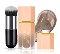 Noerrors Liquid Contour Stick, Soft Cream Bronzer Contour Wand, Grey Cool Toned Contour Face Conceal with Cushion Applicator, Natural Matte Long Lasting Highlighter Makeup with Brush #02