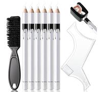 Noerrors White Barber Pencil for Lineup Hairline Beard Guide Shaping Pencils Magic Barber Chalk for Design Hairline Razor Trace Barber Pencils Set with Sharpener Ruler Brush for Men