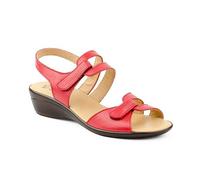 NOESLOMISMO BY DILEMA Low Wedge Sandals for Women with Double Velcro | Leather Made in Spain | Non-Slip Ergonomic Footwear for Summer and Delicate Feet, red, 8 UK