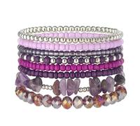 Noessla Boho Beaded Bracelets for Women Stackable Irregular Natural Stone Bead Stretch Bracelet Set 8PCS Costume Jewelry Gifts for Her, 18 cm, Stone, no gemstone