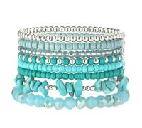 Noessla Boho Beaded Bracelets for Women Stackable Irregular Natural Stone Bead Stretch Bracelet Set 8PCS Costume Jewelry Gifts for Her, 18 cm, Stone, no gemstone
