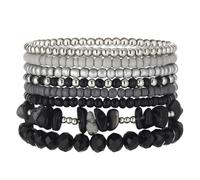 Noessla Boho Beaded Bracelets for Women Stackable Irregular Natural Stone Bead Stretch Bracelet Set 8PCS Costume Jewelry Gifts for Her, 18 cm, Stone, no gemstone